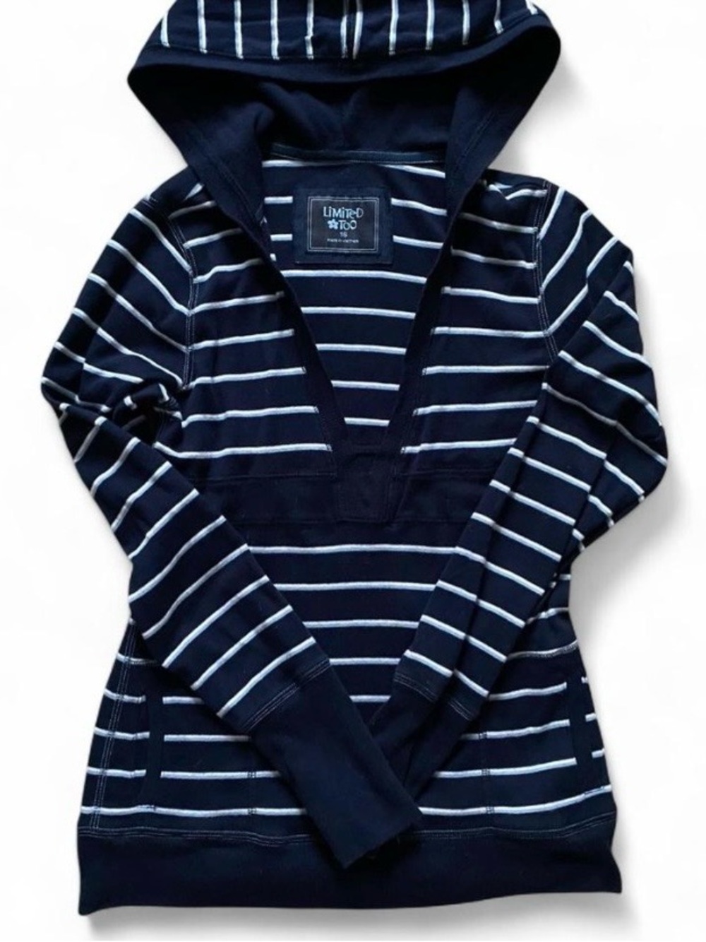 Limited Too Navy and White Striped Hooded Pullover
